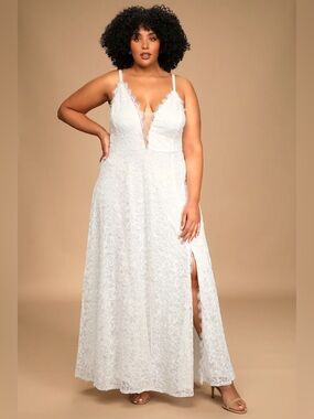 Lulus Always Have, Always Will White Lace Maxi Dress w/ Slit
